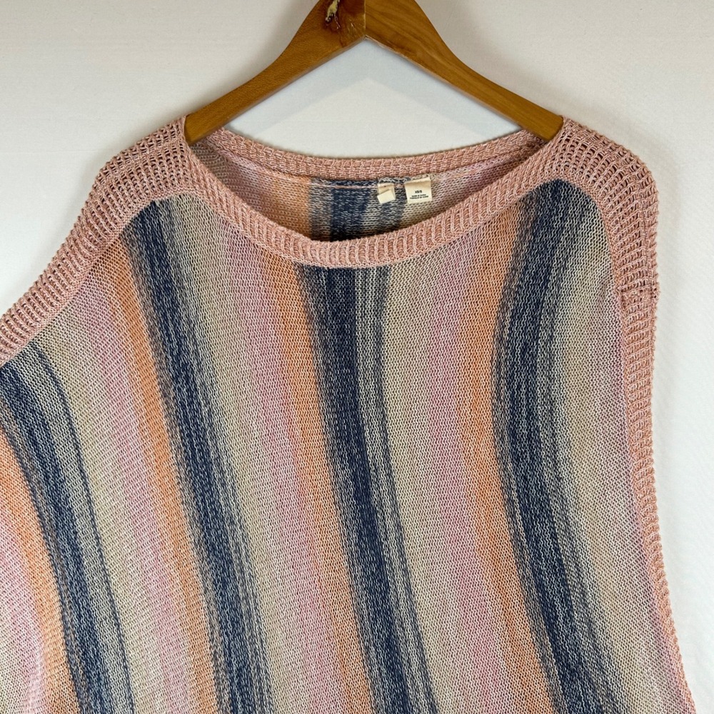 Anthropologie Moth Pink Blue Striped Cotton Asymmetrical Poncho Knit Top XS/S - Picture 6 of 10